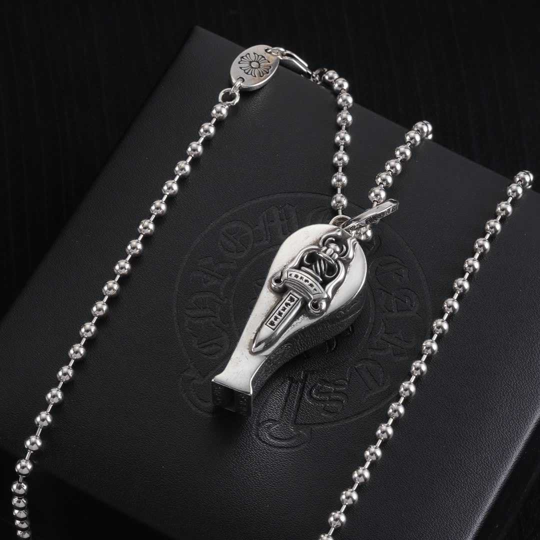 Chrome Hearts One Hearts Silver Sword Pendant with Chain